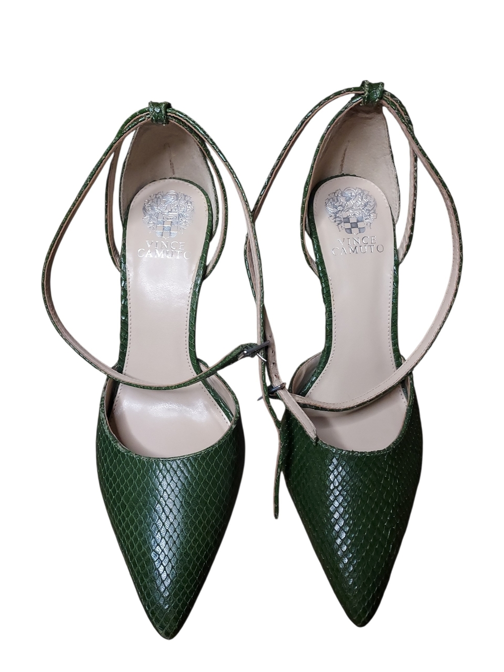 Vince Camuto Python Forest Green Pointed Ankle-Strap Pumps